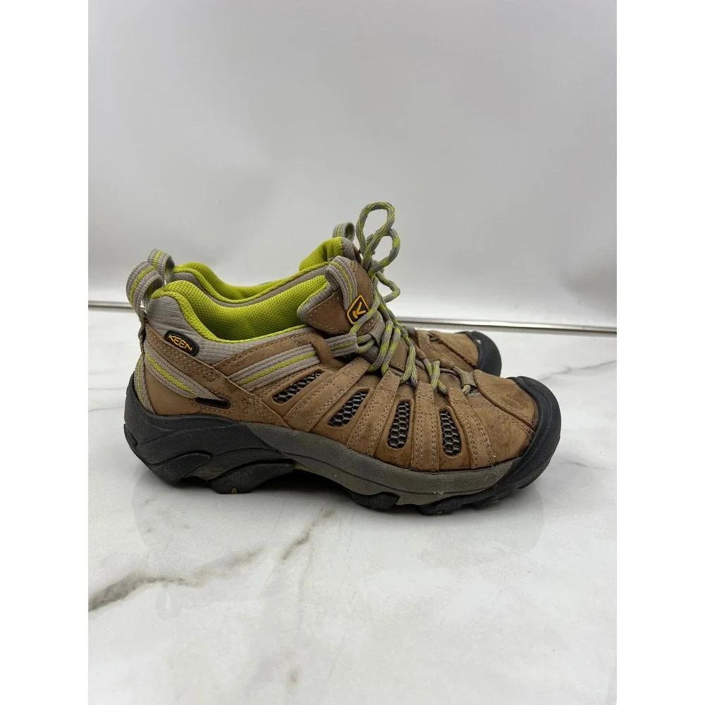 Keen Voyageur Hiking Shoes Womens 6.5 Brown Green Leather Mesh Low Top Trail